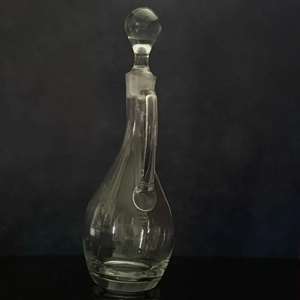 Vintage Etched Floral Glass Decanter Cruet Stopper Handle 12